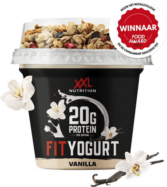 Foto van XXL Fit Yoghurt granola vanilla op witte achtergrond