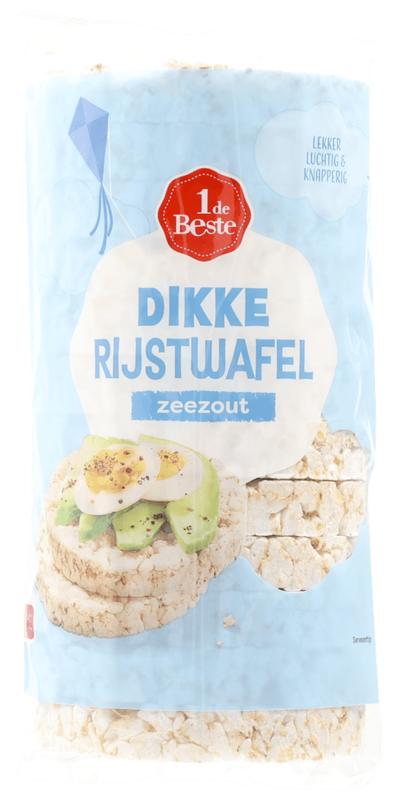 Foto van 1 de Beste Rijstwafels met zeezout op witte achtergrond