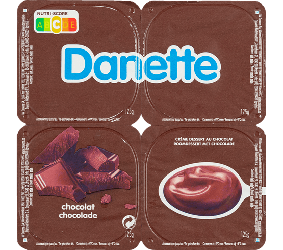 Foto van Danone Danette chocolade 4 st. op witte achtergrond