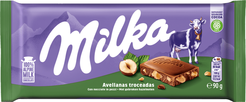 Milka Chocoladereep gebroken hazelnoten