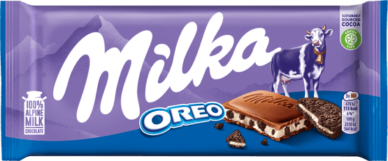 Foto van Milka Chocoladereep oreo op witte achtergrond