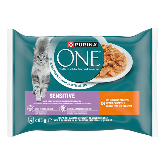 Foto van Purina One Kattenvoer sensitive kip 4 st. op witte achtergrond