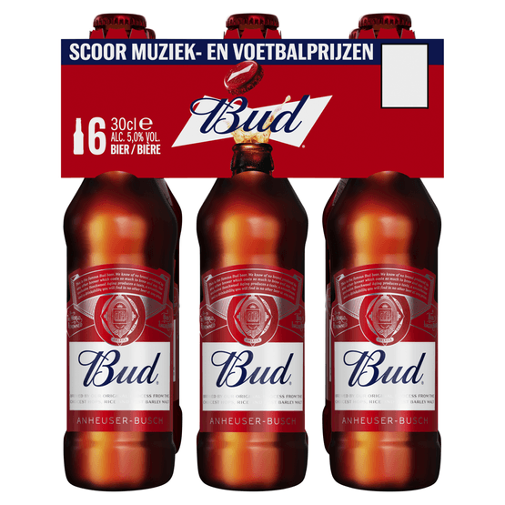 Foto van Bud Pilsener 6x30cl op witte achtergrond