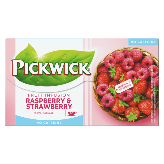 Foto van Pickwick Fruit infusion raspberry & strawberry 20 zakjes op witte achtergrond