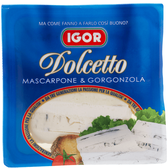 Foto van Igor Mascarpone gorgonzola op witte achtergrond