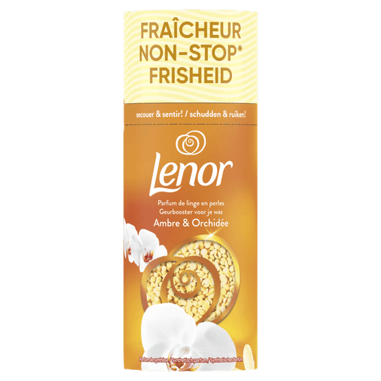Foto van Lenor Geurparels amber & orchidee op witte achtergrond
