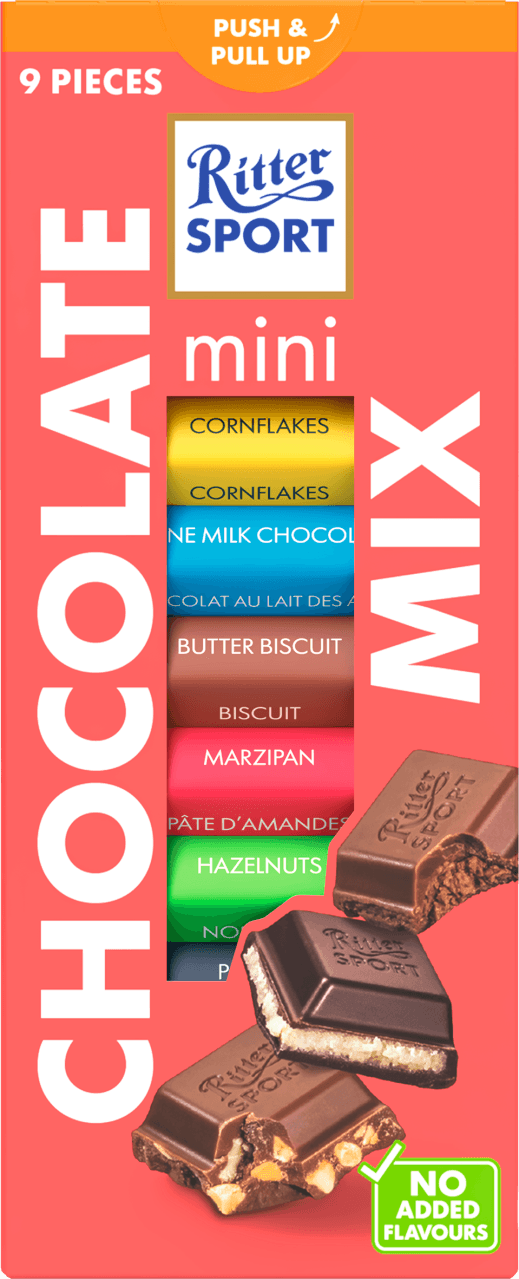 Foto van Ritter Sport Mini chocolate mix op witte achtergrond