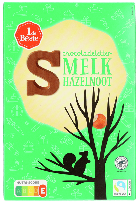 Foto van 1 de Beste Chocoladeletter melk/hazelnoot s op witte achtergrond