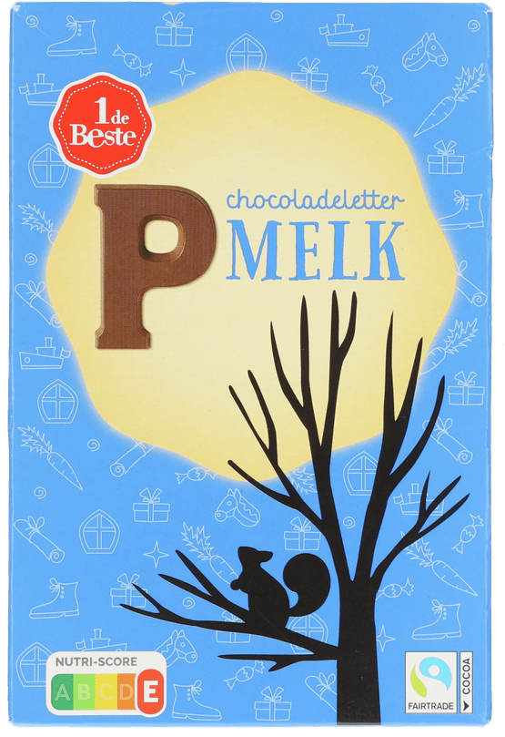 Foto van 1 de Beste Chocoladeletter melk p op witte achtergrond