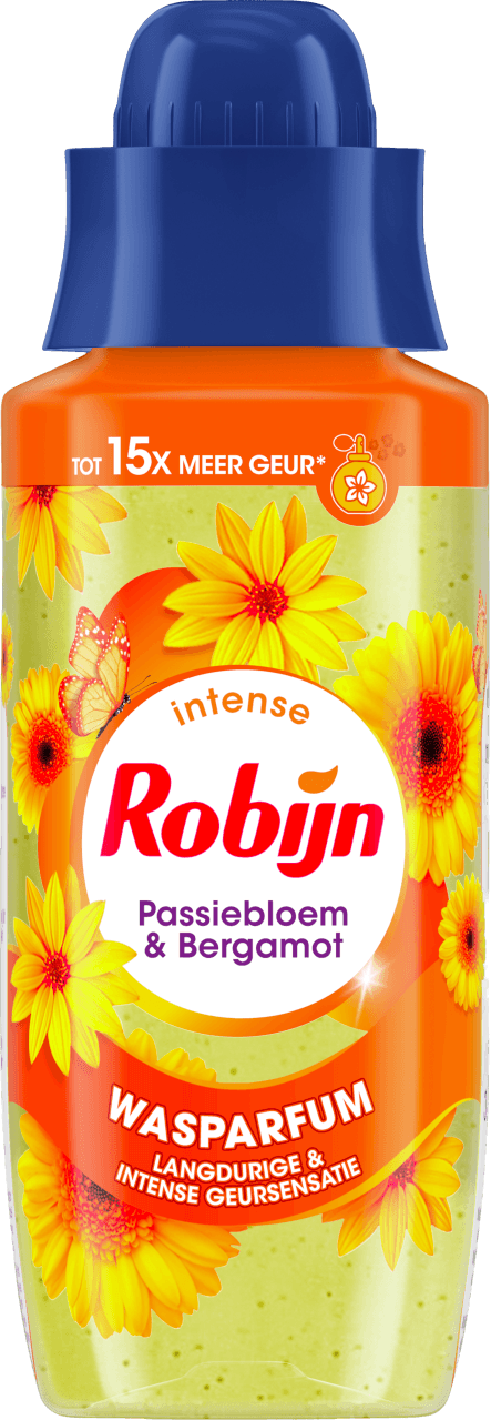 Foto van Robijn Wasparfum passiebloem&bergamot op witte achtergrond