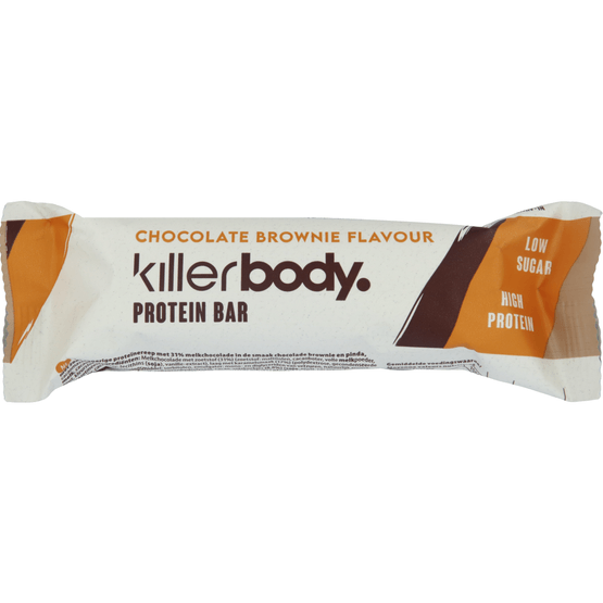 Foto van Killerbody High protein bar chocolate brownie op witte achtergrond