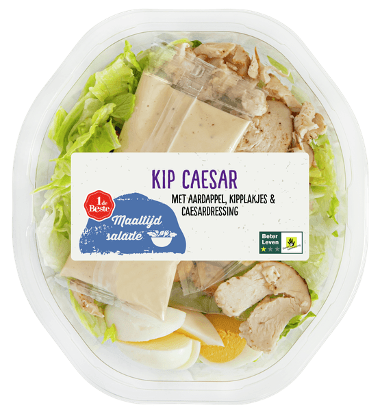 Foto van 1 de Beste Maaltijdsalade kip caesar op witte achtergrond