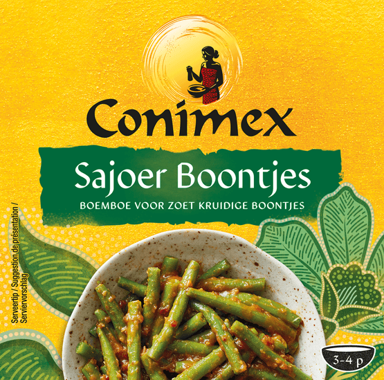 Foto van Conimex Boemboe sajoer boontje op witte achtergrond