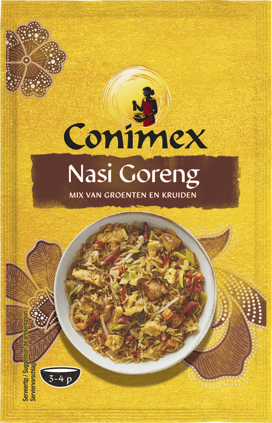 Foto van Conimex Mix nasi goreng op witte achtergrond
