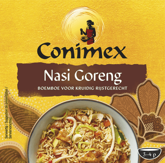 Foto van Conimex Boemboe nasi goreng op witte achtergrond