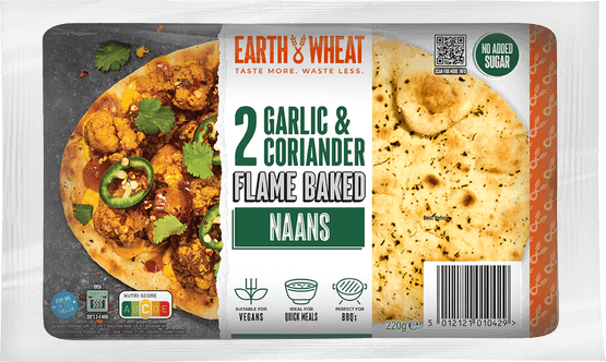 Foto van EARTH & WHEAT Naanbrood knoflook & koriander 2st. op witte achtergrond