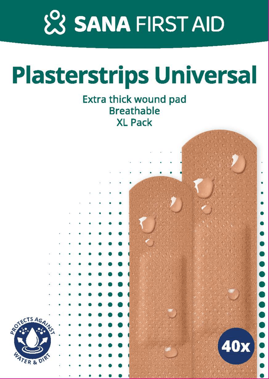Foto van Sana First Aid Pleisters universal waterafstotend op witte achtergrond