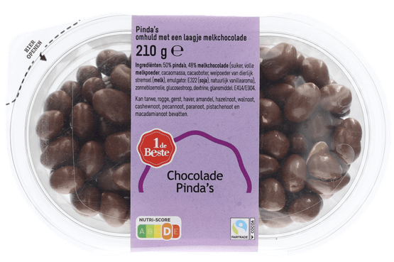 Foto van 1 de Beste Pinda's chocolade op witte achtergrond