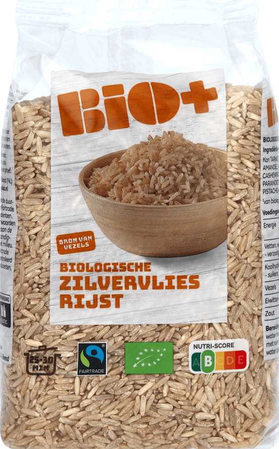 Foto van Bio+ Zilvervliesrijst op witte achtergrond