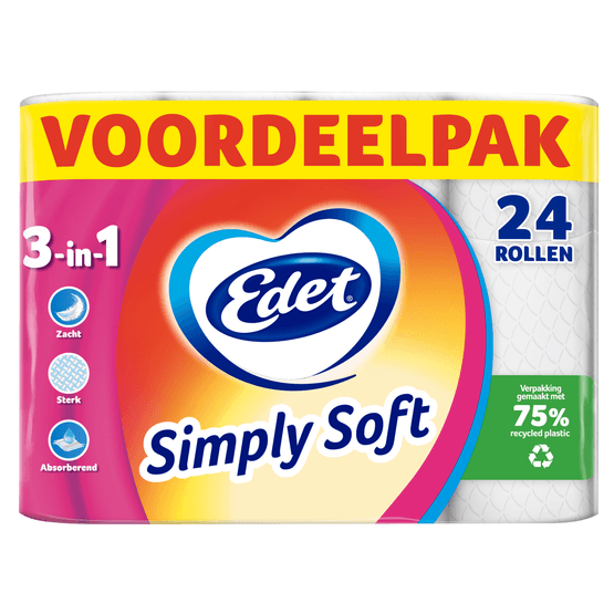 Foto van Edet Toiletpapier 24 rollen simply soft op witte achtergrond