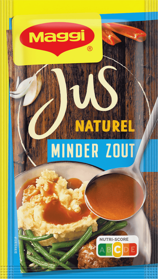Foto van Maggi Jus naturel minder zout op witte achtergrond