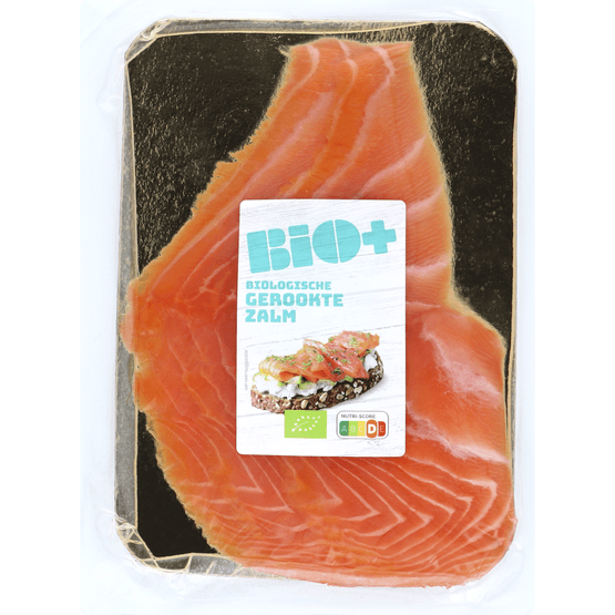 Foto van Bio+ Noorse zalm gerookt op witte achtergrond