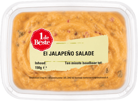 Foto van 1 de Beste Salade ei jalapeno op witte achtergrond