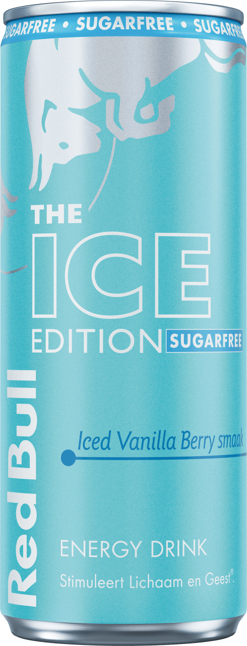 Foto van Red Bull Energy drink sugarfree ice edition op witte achtergrond