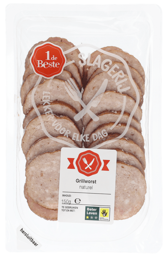Foto van 1 de Beste Grillworst naturel op witte achtergrond