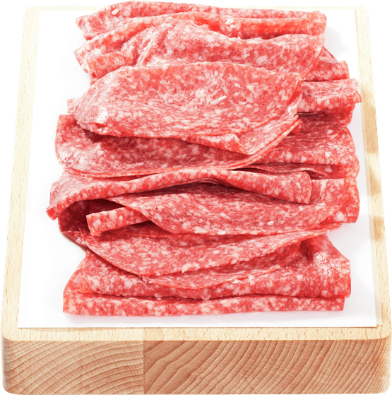 Foto van 1 de Beste Salami flinterdun op witte achtergrond