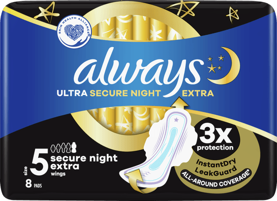 Foto van Always Maandverband ultra secure night extra op witte achtergrond