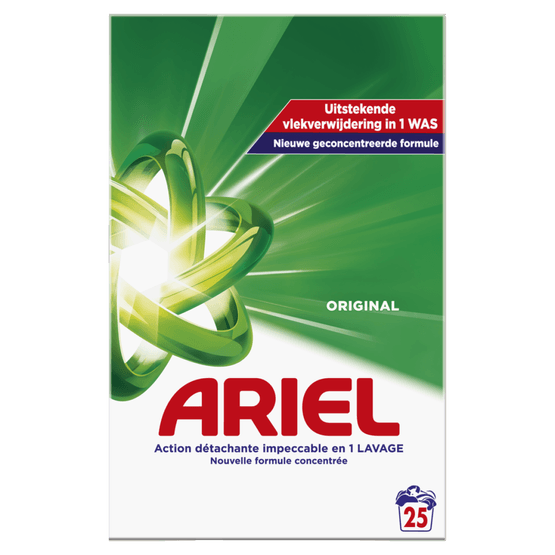 Foto van Ariel Wasmiddel poeder original 25 wasb op witte achtergrond