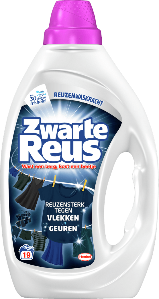 Foto van Zwarte Reus Vloeibaar wasmiddel zwart 19 wasbeurten op witte achtergrond