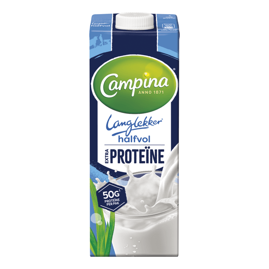 Foto van Campina Halfvolle melk proteine op witte achtergrond