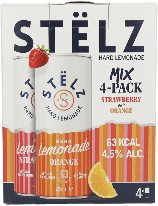 Foto van Stelz Hard lemonade strawberry & orange op witte achtergrond