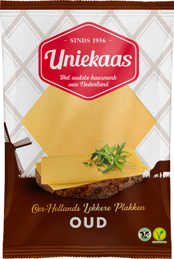 Foto van Uniekaas Oud 48+ plakken op witte achtergrond
