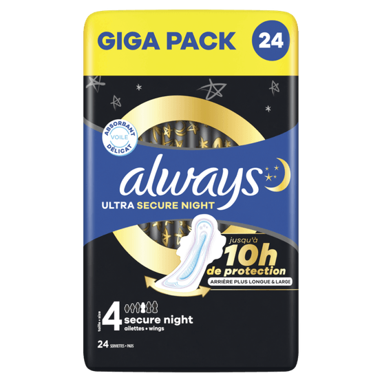 Foto van Always Maandverband ultra secure night op witte achtergrond