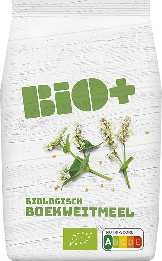 Foto van Bio+ Boekweitmeel op witte achtergrond