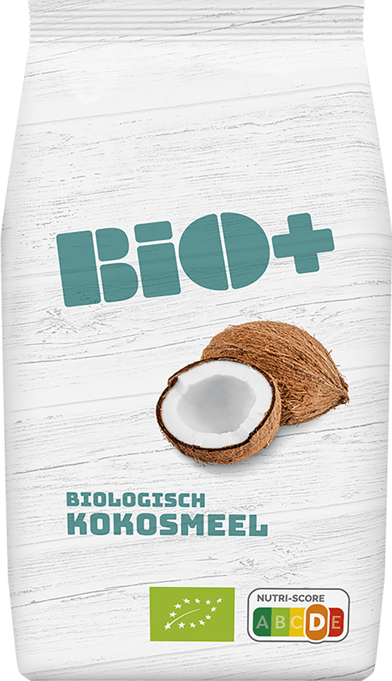 Foto van Bio+ Kokosmeel op witte achtergrond