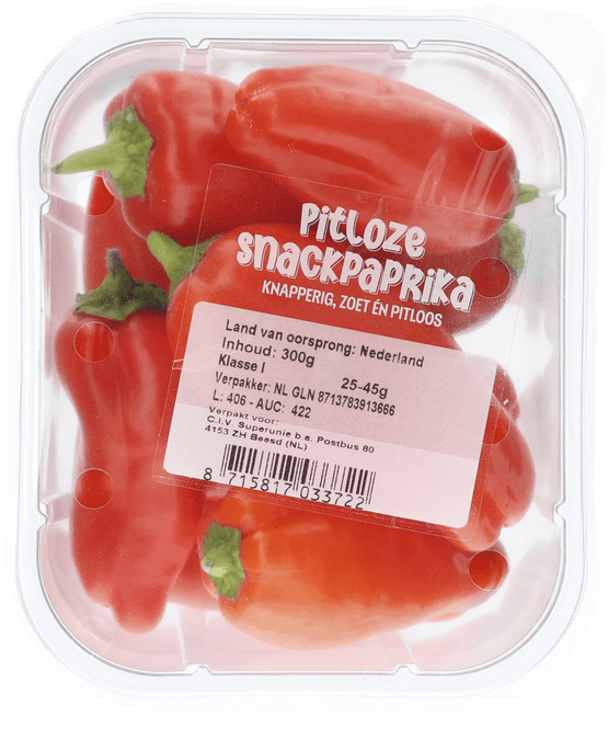 Foto van Pitloze snackpaprika op witte achtergrond