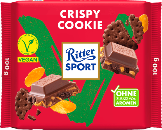 Foto van Ritter Sport Chocolade crispy cookie op witte achtergrond