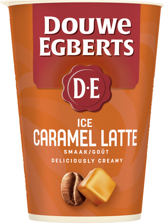 Foto van Douwe Egberts Ice caramel latte op witte achtergrond