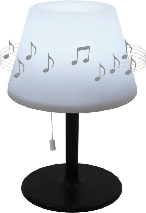 Foto van Led lamp met bluetooth speaker op witte achtergrond