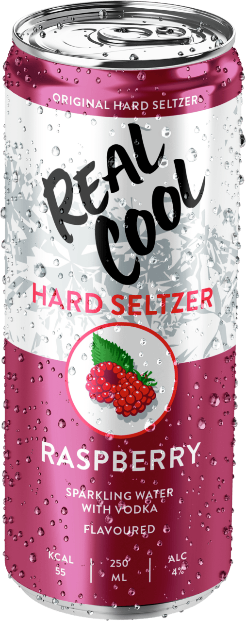 Foto van Real Cool Hard seltzer raspberry op witte achtergrond