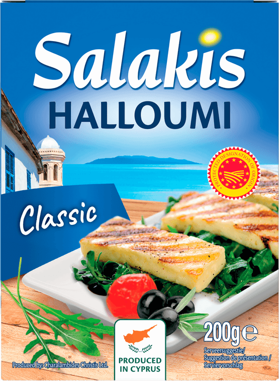 Foto van Salakis Halloumi op witte achtergrond