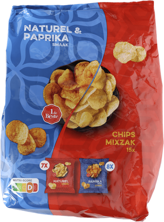 Foto van 1 de Beste Chips mixzak naturel/paprika 15 st. op witte achtergrond