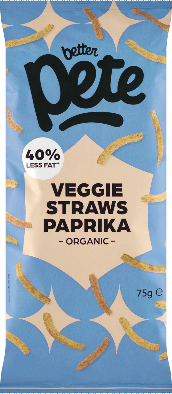 Foto van Better Pete Veggie straws paprika op witte achtergrond