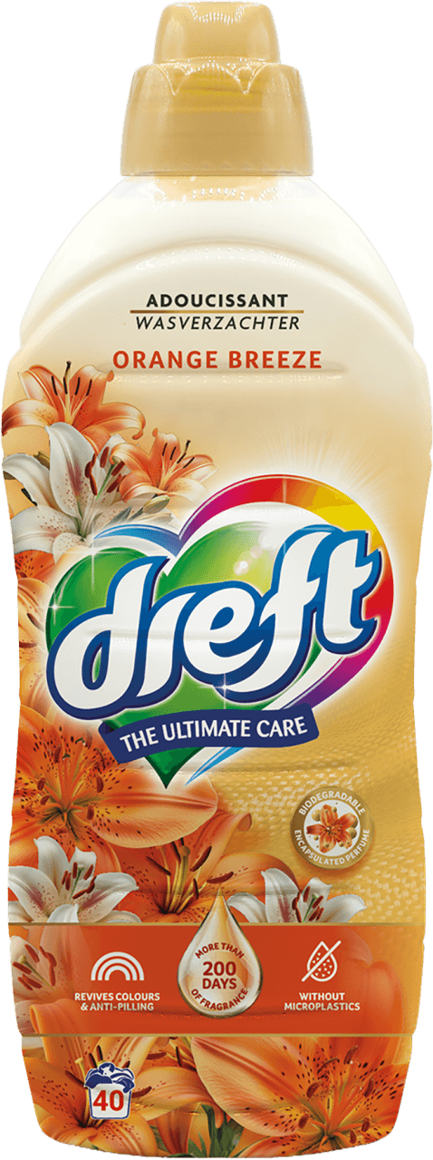 Foto van Dreft Wasverzachter orange breeze 40 wasbeurten op witte achtergrond