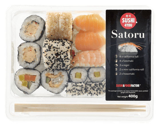 Foto van Sushi4you Verse sushi satoru op witte achtergrond