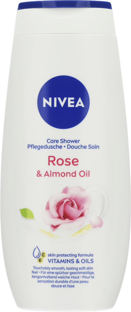 Foto van Nivea Douchegel rose & almond oil op witte achtergrond